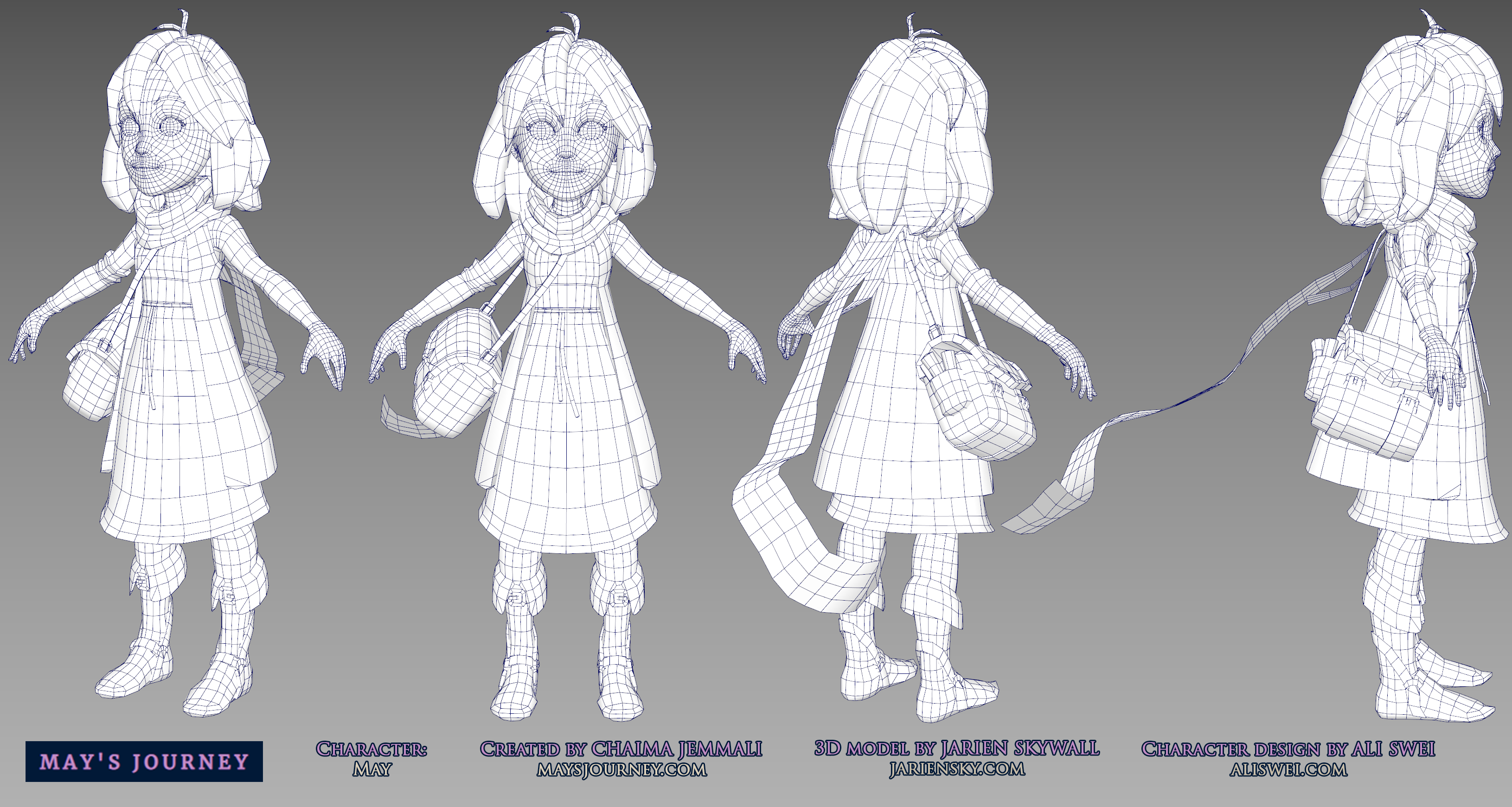 May character wireframe, by Jarien Skywall for May's Journey game by Chaima Jemmali