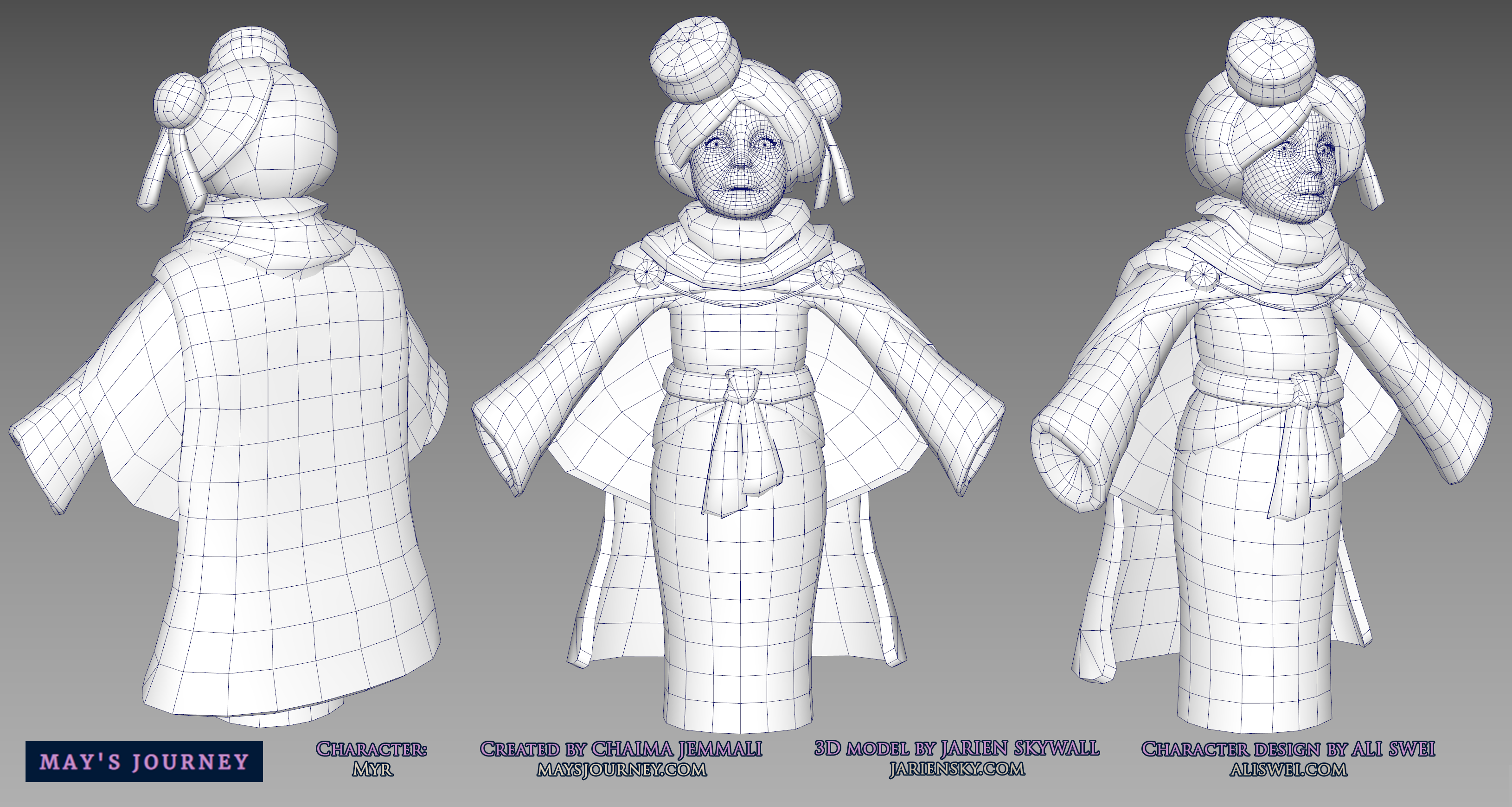 Wireframe fo Myr character, by Jarien Skywall for May's Journey game by Chaima Jemmali